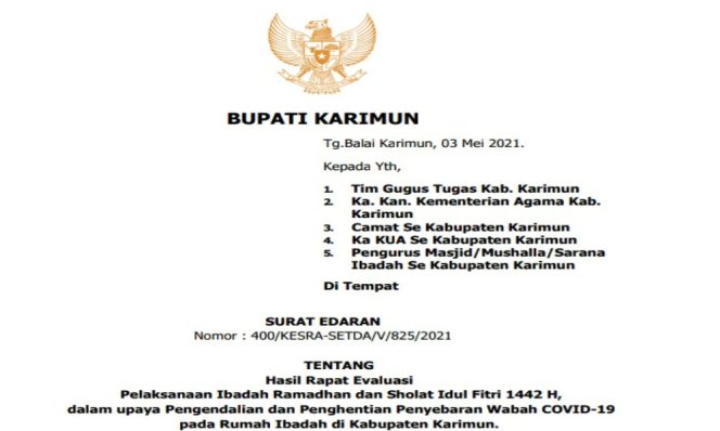 
 Pemkab Karimun Tiadakan Takbir Keliling Menyambut Hari Raya Idul Fitri 1442 H