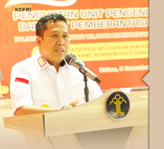 
 Kakanwil Kemenkumham Kepri, I Nyoman Gede Surya Mataram saat membuka kegiatan Penguatan Pengendalian Gratifikasi dan Unit Pemberantasan Korupsi di Batam
